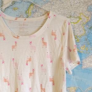 Zoe + Liv Cream Pink Llama Short Sleeve Tee M